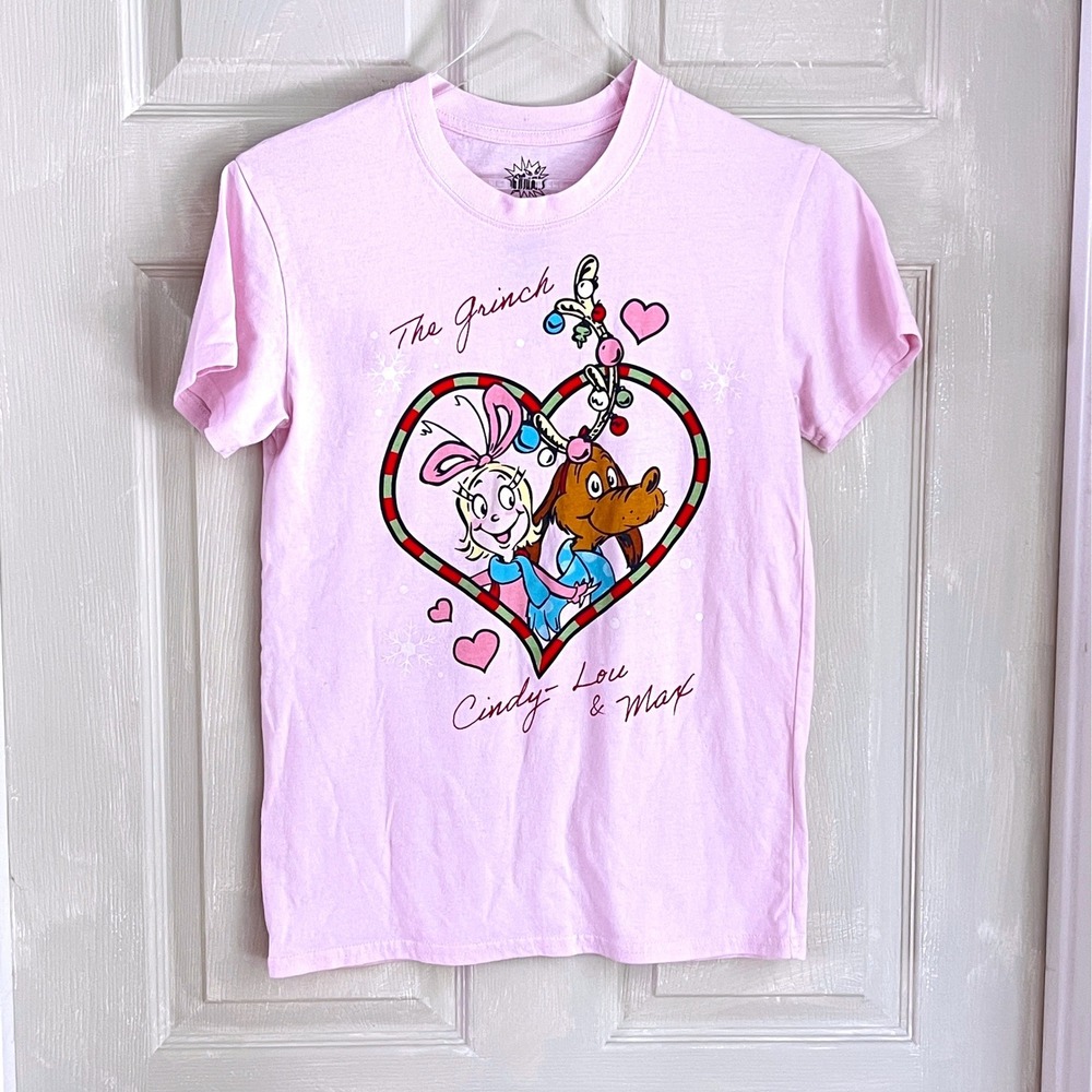 Dr. Seuss The Grinch T-Shirt Small Girls Cindy-Lou Max Heart Pink Christmas Tee